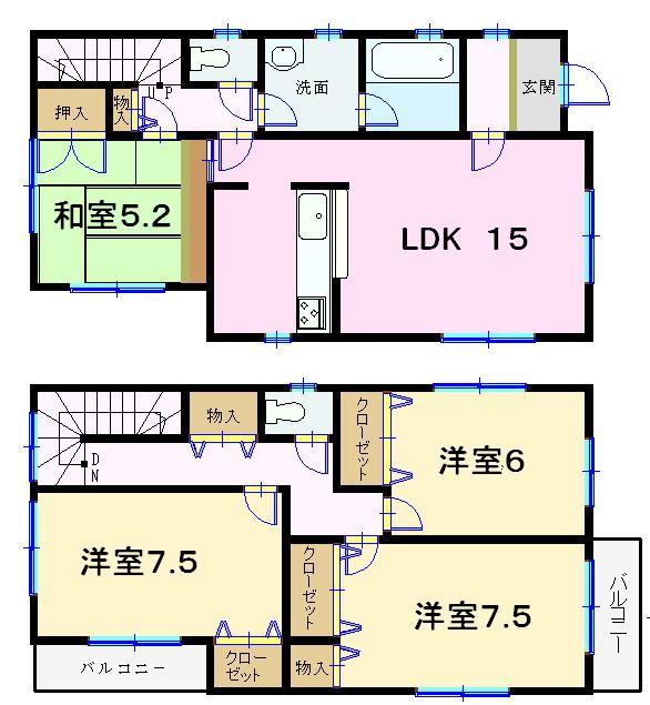 Floor plan. 22,800,000 yen, 4LDK, Land area 114.66 sq m , Building area 99.62 sq m 1 Building Floor Plan