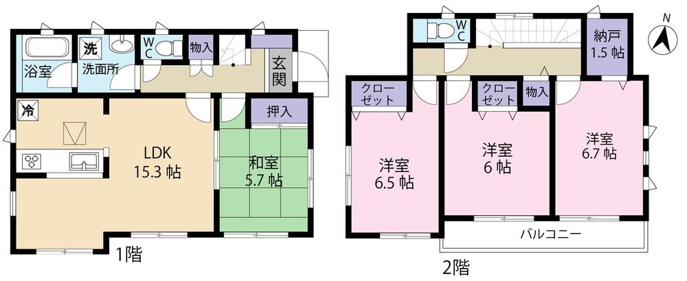 Floor plan. (Building 2), Price 21,800,000 yen, 4LDK, Land area 145.72 sq m , Building area 96.79 sq m