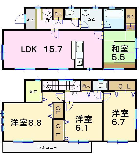 Floor plan. 26,800,000 yen, 4LDK, Land area 119.45 sq m , Building area 99.63 sq m 1 Building Floor Plan