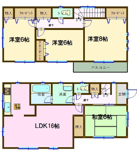 Floor plan. (1 Building), Price 17.8 million yen, 4LDK, Land area 224.09 sq m , Building area 98 sq m
