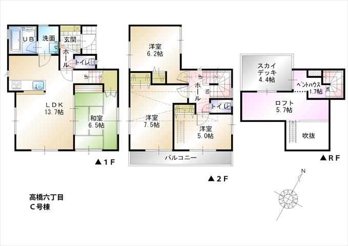 Floor plan. (C Building), Price 26,800,000 yen, 4LDK, Land area 127.46 sq m , Building area 91.28 sq m
