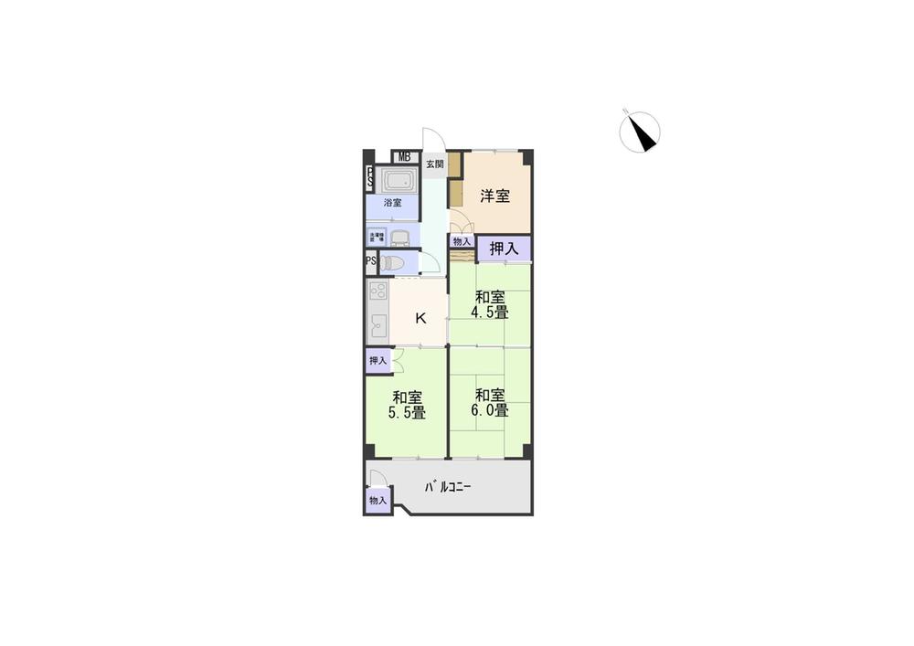 Floor plan. 4K, Price 4.5 million yen, Occupied area 50.35 sq m , Balcony area 7.23 sq m