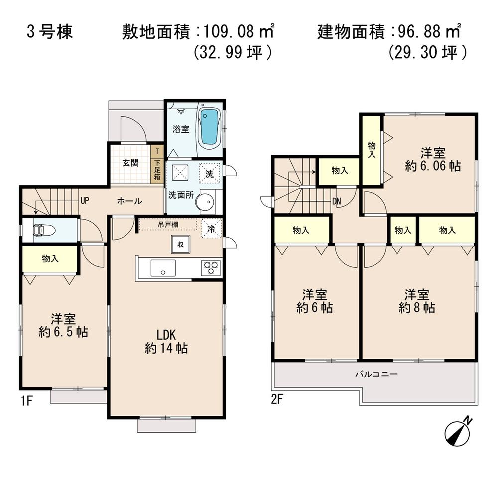 Floor plan. (3 Building), Price 23.8 million yen, 4LDK, Land area 109.08 sq m , Building area 96.88 sq m