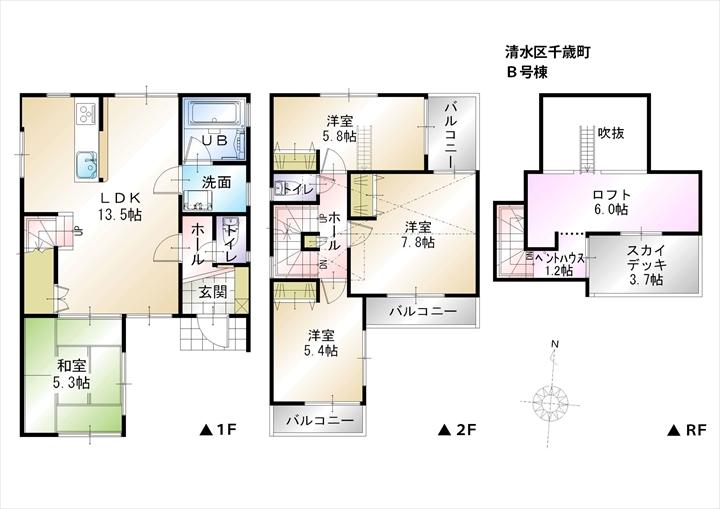 Floor plan. (B Building), Price 27,800,000 yen, 4LDK, Land area 100.05 sq m , Building area 87.88 sq m