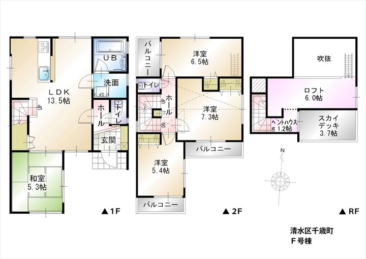Floor plan. (F Building), Price 27,800,000 yen, 4LDK, Land area 100.03 sq m , Building area 88.21 sq m