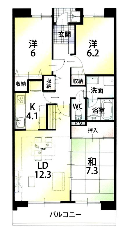 Floor plan. 3LDK, Price 14.9 million yen, Occupied area 75.91 sq m , Balcony area 10.31 sq m