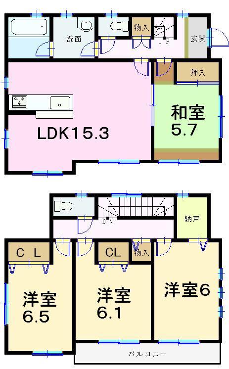 Floor plan. (Building 2), Price 21,800,000 yen, 4LDK, Land area 145.72 sq m , Building area 96.79 sq m