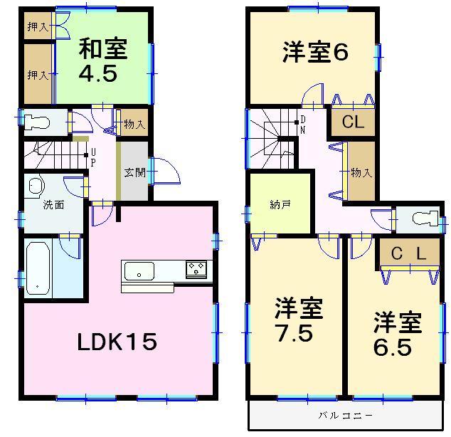 Floor plan. (4 Building), Price 20.8 million yen, 4LDK, Land area 174.24 sq m , Building area 96.79 sq m