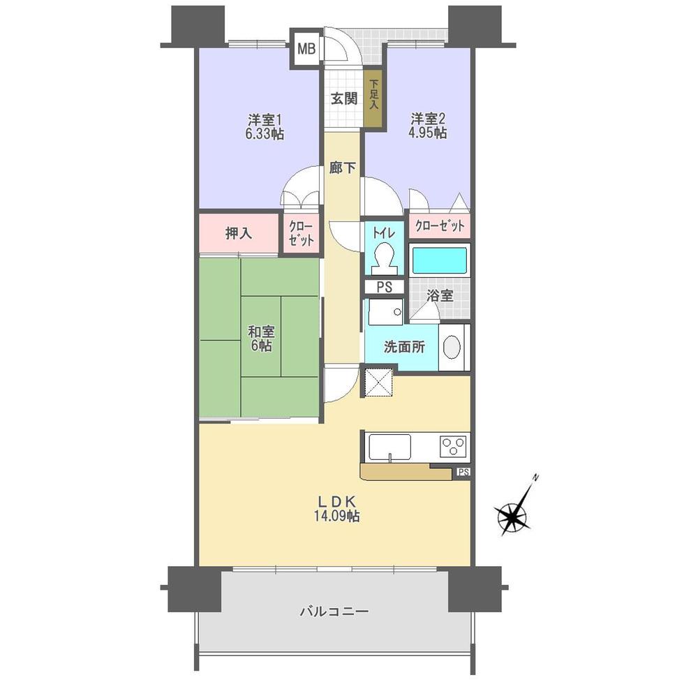 Floor plan. 3LDK, Price 14.7 million yen, Occupied area 66.92 sq m , Balcony area 10.8 sq m