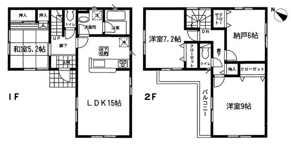 Floor plan. 21,800,000 yen, 4LDK, Land area 110.09 sq m , Taken between the building area 97.6 sq m 1 Building