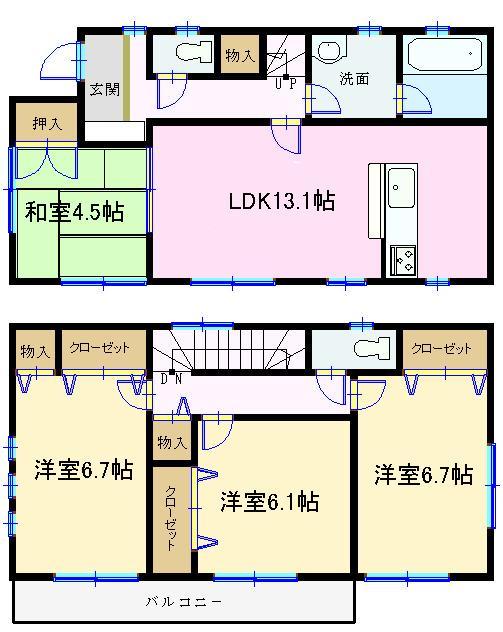 Floor plan. 20.5 million yen, 4LDK, Land area 120.78 sq m , Building area 90.91 sq m 2 Building floor plan