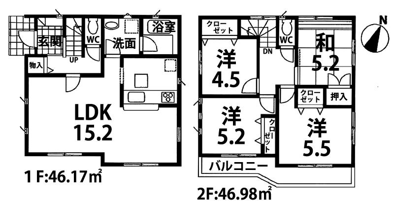 Floor plan. 16.8 million yen, 4LDK + S (storeroom), Land area 104.52 sq m , Building area 91.12 sq m 2 Building ・ Taken between 5 Building