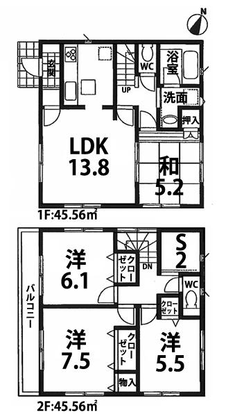 Floor plan. 16.8 million yen, 4LDK + S (storeroom), Land area 104.52 sq m , Building area 91.12 sq m 3 Building ・ Taken between 4 Building