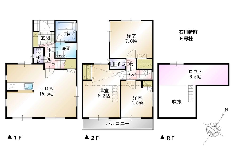 Floor plan. 19,800,000 yen, 3LDK, Land area 81.91 sq m , Building area 78.66 sq m E Building Floor plan
