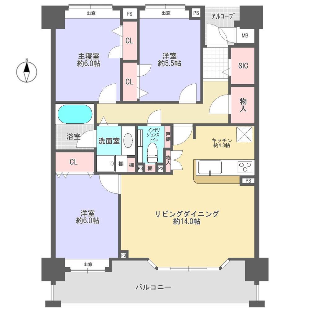 Floor plan. 3LDK, Price 25,800,000 yen, Footprint 85.7 sq m , Balcony area 13.27 sq m