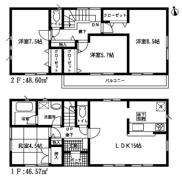 Floor plan. (1 Building), Price 28.8 million yen, 4LDK, Land area 117.92 sq m , Building area 95.17 sq m