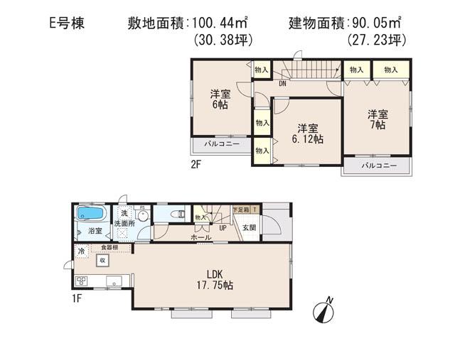 Floor plan. (E Building), Price 18,800,000 yen, 4LDK, Land area 100.44 sq m , Building area 90.05 sq m