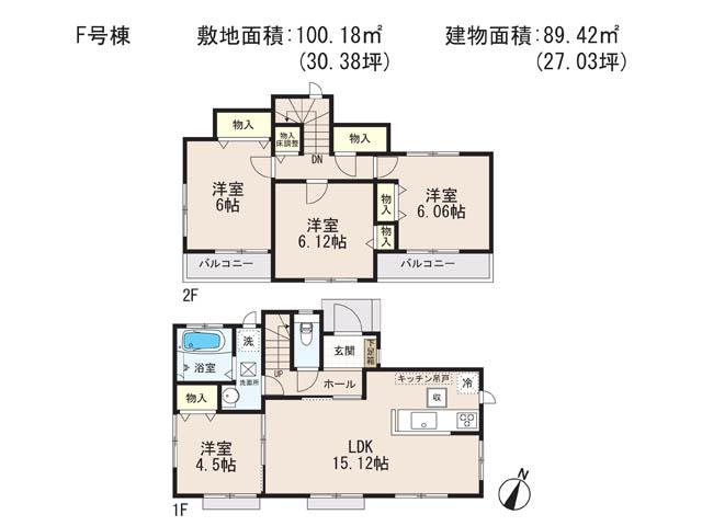 Floor plan. (F Building), Price 19,800,000 yen, 4LDK, Land area 100.18 sq m , Building area 89.42 sq m
