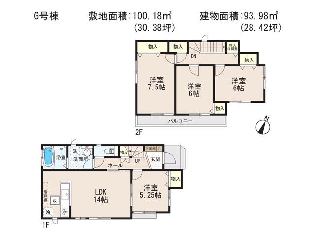 Floor plan. (G Building), Price 21,800,000 yen, 4LDK, Land area 100.18 sq m , Building area 93.98 sq m