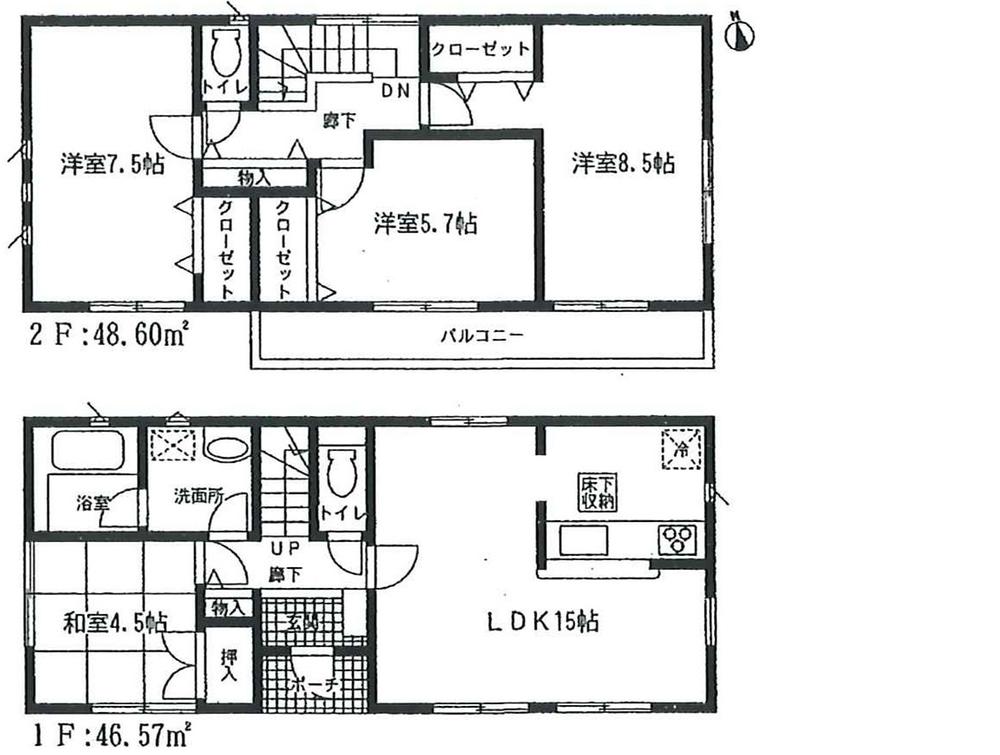 Floor plan. (1 Building ), Price 28.8 million yen, 4LDK, Land area 117.92 sq m , Building area 95.17 sq m