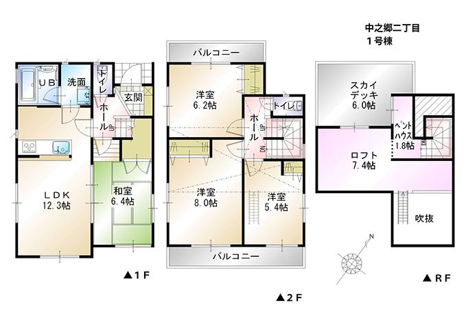 Floor plan. (1 Building), Price 31,800,000 yen, 4LDK, Land area 105.79 sq m , Building area 91.89 sq m