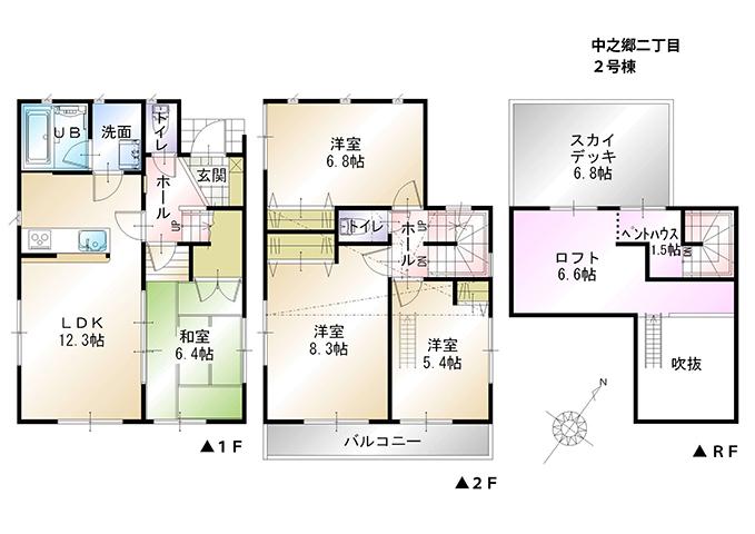 Floor plan. (Building 2), Price 30,800,000 yen, 4LDK, Land area 105.79 sq m , Building area 92.39 sq m