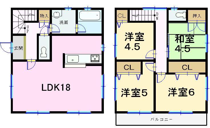 Floor plan. (Building 2), Price 26,800,000 yen, 4LDK, Land area 132.07 sq m , Building area 90.72 sq m