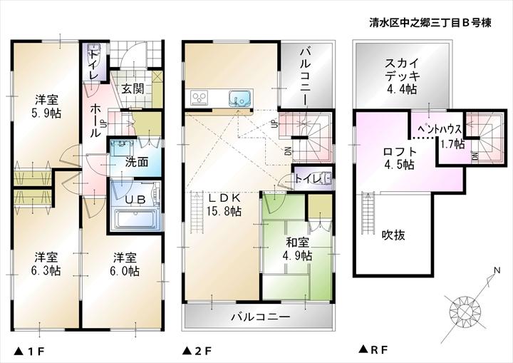 Floor plan. 26,800,000 yen, 4LDK, Land area 100.14 sq m , Building area 90.24 sq m B Building floor plan