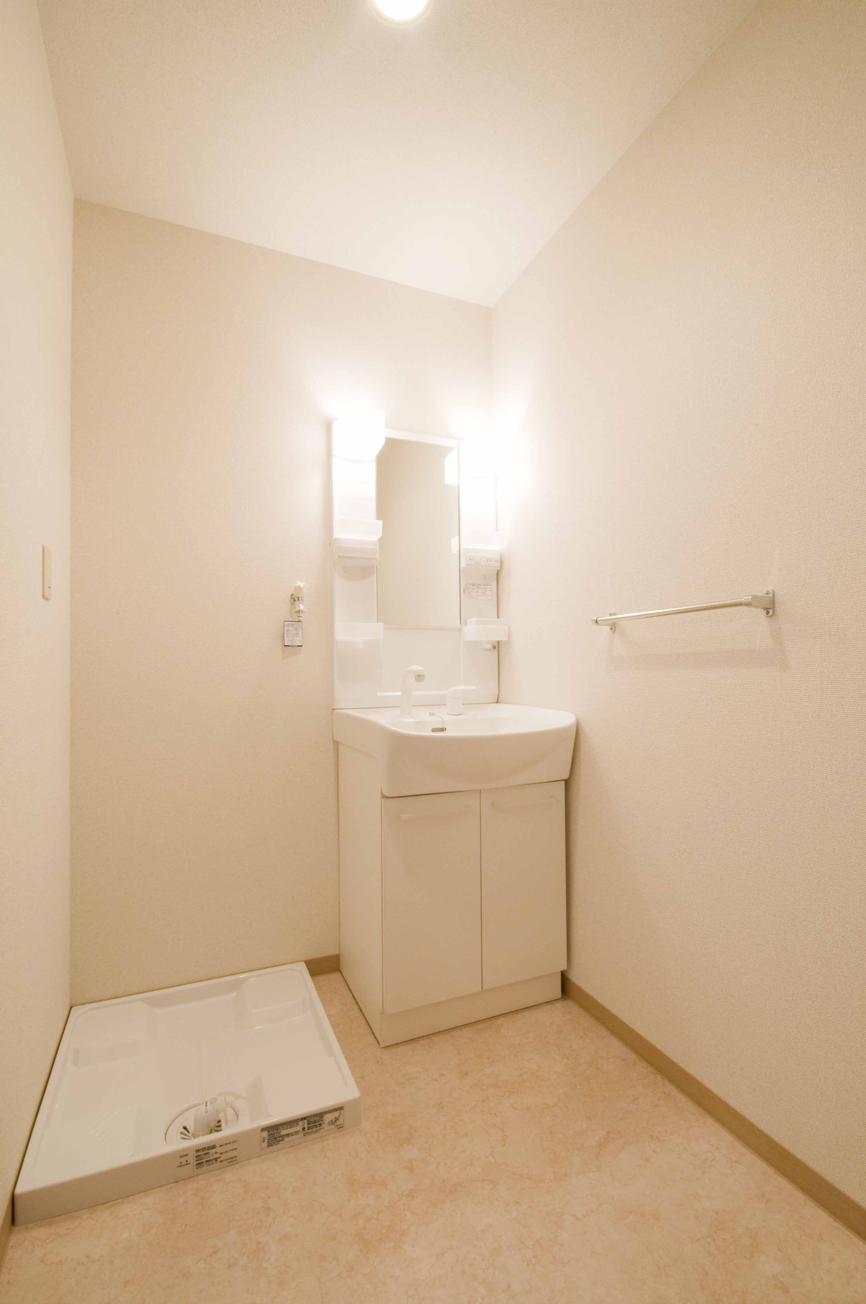 Washroom. Shampoo dresser and a washing machine inside the room