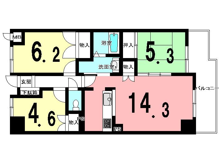 Floor plan. 3LDK, Price 16.8 million yen, Occupied area 62.75 sq m , Balcony area 9.04 sq m