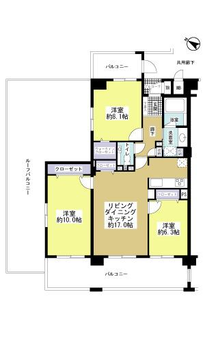 Floor plan. 3LDK, Price 34,500,000 yen, Occupied area 90.98 sq m , Balcony area 24.74 sq m
