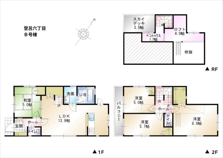 Floor plan. (B Building), Price 26,800,000 yen, 4LDK, Land area 100 sq m , Building area 92.31 sq m