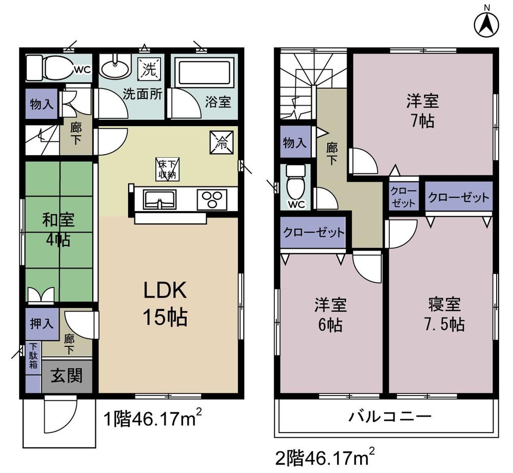 Floor plan. 15.8 million yen, 4LDK, Land area 104.11 sq m , Building area 92.34 sq m 2 Building floor plan