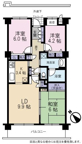 Floor plan. 3LDK, Price 14.5 million yen, Occupied area 69.31 sq m , Balcony area 9.45 sq m
