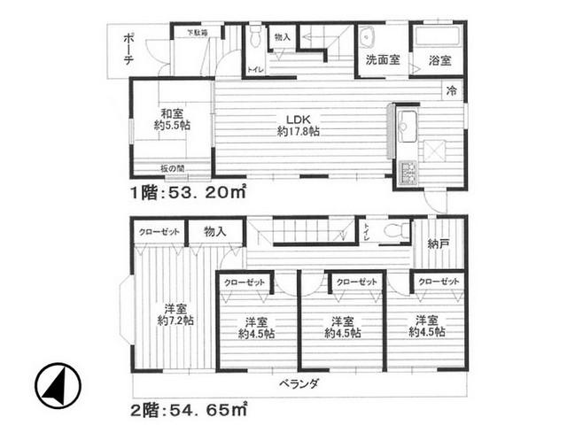 Floor plan. 18,800,000 yen, 5LDK + S (storeroom), Land area 110 sq m , Building area 107.85 sq m