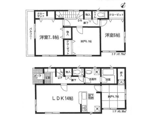 Floor plan. 22 million yen, 2LDK + 2S (storeroom), Land area 108.21 sq m , Building area 93.15 sq m