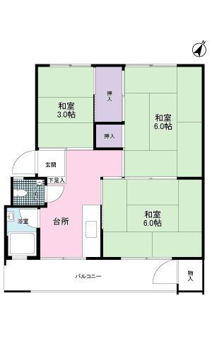 Floor plan. 3K, Price 2.8 million yen, Occupied area 39.42 sq m , Balcony area 13.7 sq m