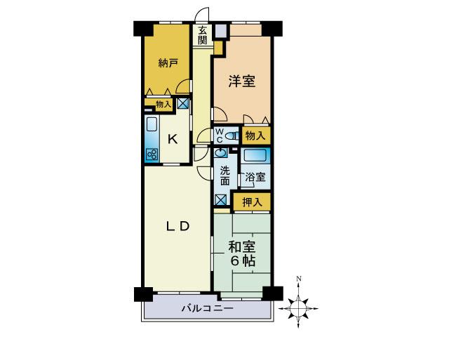Floor plan. 2LDK + S (storeroom), Price 9.8 million yen, Occupied area 62.96 sq m , Balcony area 6.16 sq m
