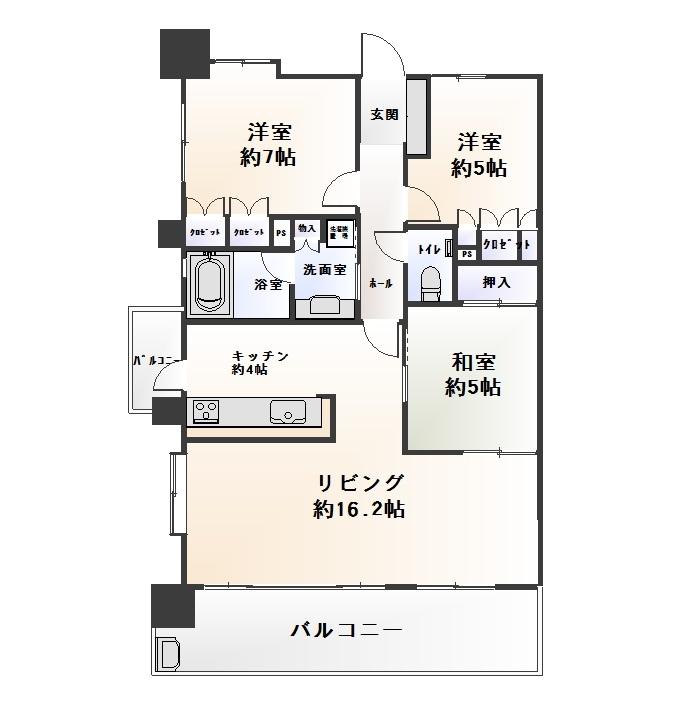 Floor plan. 3LDK, Price 24,800,000 yen, Occupied area 77.02 sq m , Balcony area 18.05 sq m