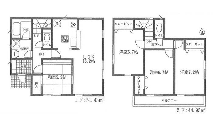 Floor plan. (1 Building), Price 29,800,000 yen, 4LDK, Land area 151.95 sq m , Building area 96.38 sq m