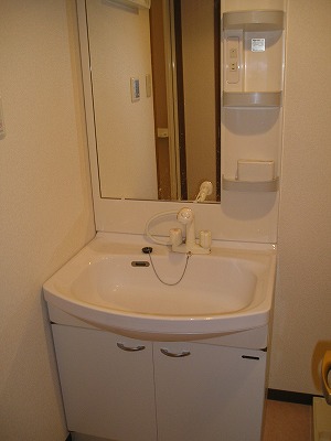 Washroom. Woman happy with shampoo dresser