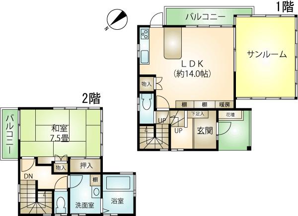 Floor plan. 8.9 million yen, 1LDK + S (storeroom), Land area 309.31 sq m , Building area 66.19 sq m