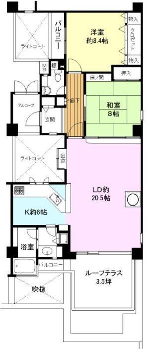 Floor plan. 2LDK, Price 11 million yen, Occupied area 95.53 sq m , Balcony area 16.14 sq m