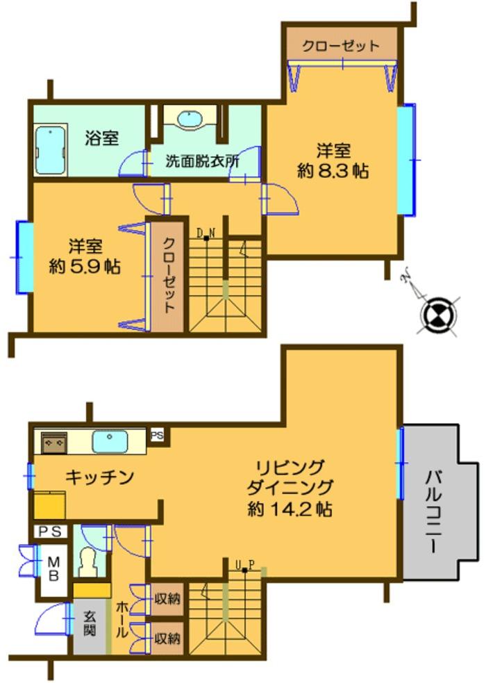 Floor plan. 2LDK, Price 5.8 million yen, Occupied area 85.79 sq m , Balcony area 7.71 sq m