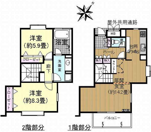 Floor plan. 2LDK, Price 7.8 million yen, Occupied area 85.79 sq m , Balcony area 4.5 sq m