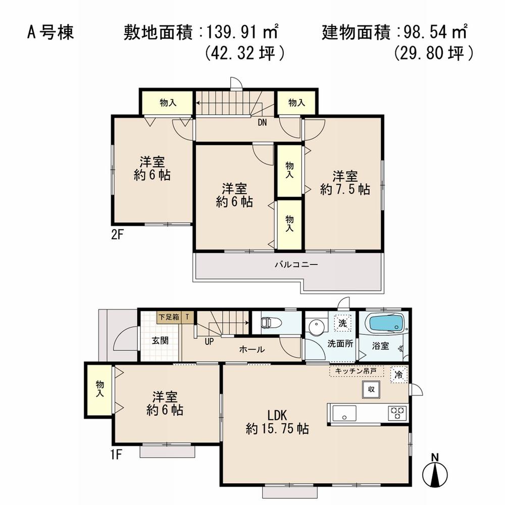 Floor plan. (A Building), Price 22,800,000 yen, 4LDK, Land area 139.91 sq m , Building area 98.54 sq m