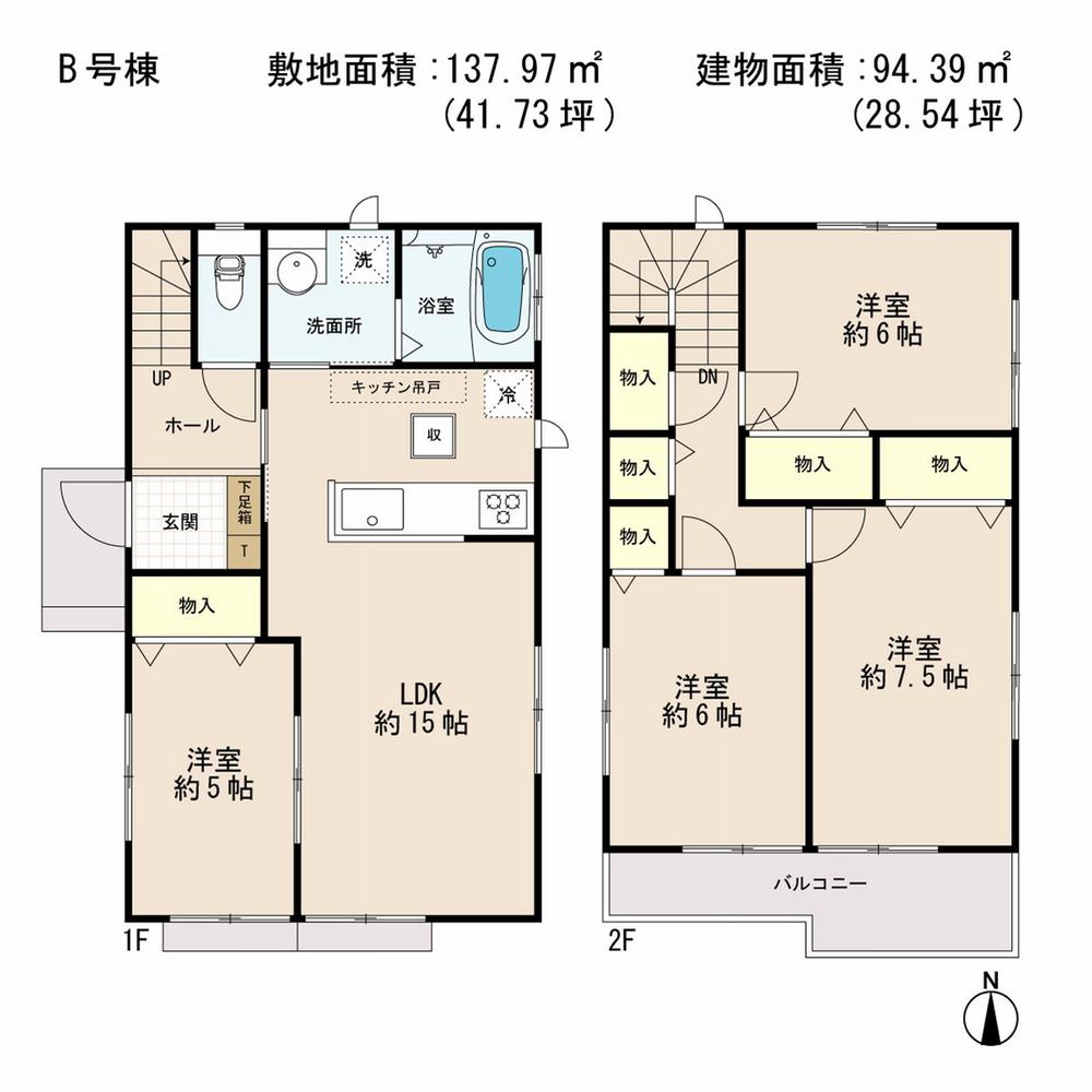 Floor plan. (B Building), Price 18,800,000 yen, 4LDK, Land area 137.97 sq m , Building area 94.39 sq m
