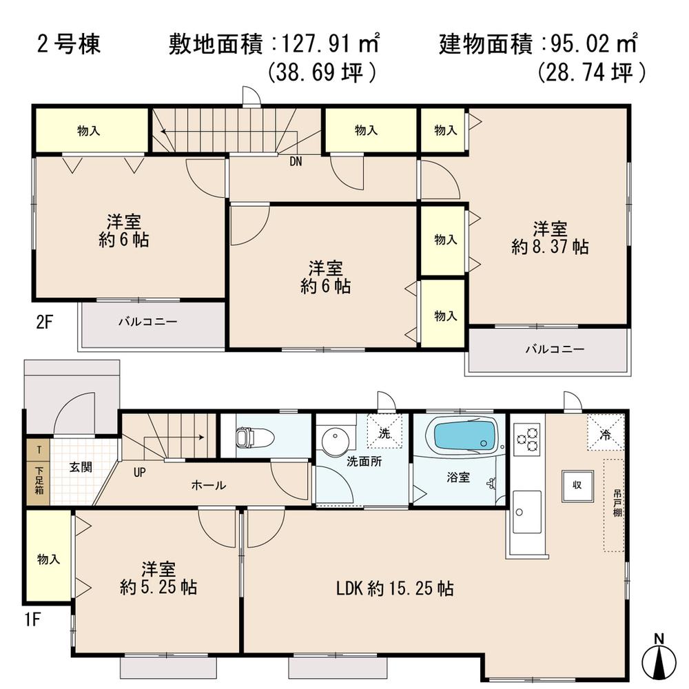 Floor plan. (Building 2), Price 17.8 million yen, 4LDK, Land area 127.94 sq m , Building area 98.33 sq m