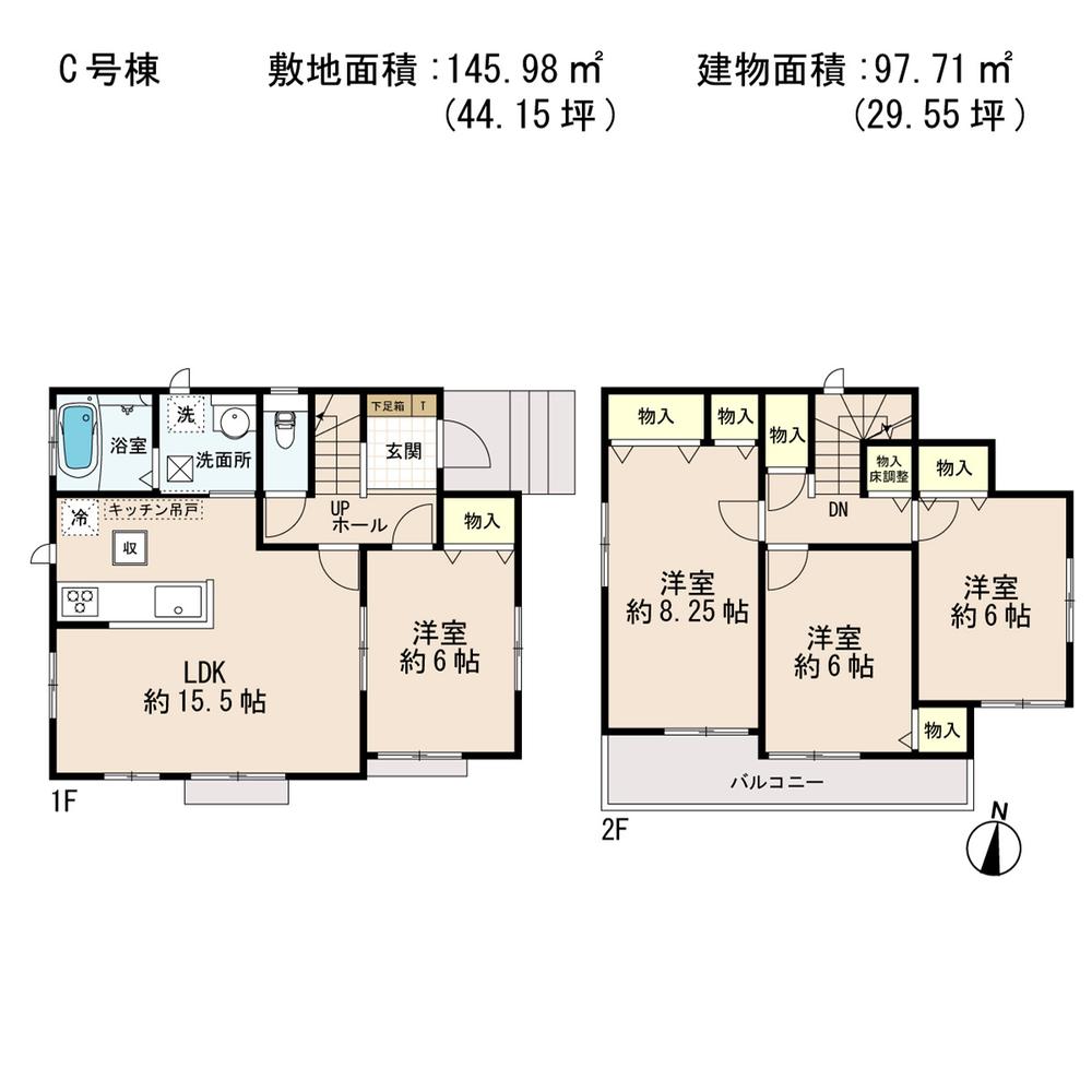 Floor plan. (C Building), Price 24,800,000 yen, 4LDK, Land area 145.98 sq m , Building area 97.71 sq m