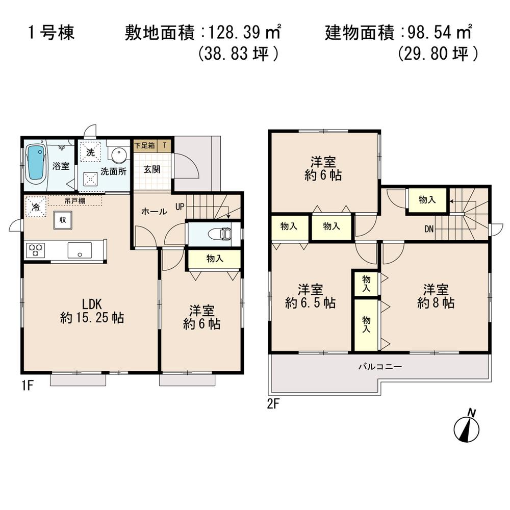 Floor plan. (1 Building), Price 19,800,000 yen, 4LDK, Land area 128.39 sq m , Building area 98.54 sq m